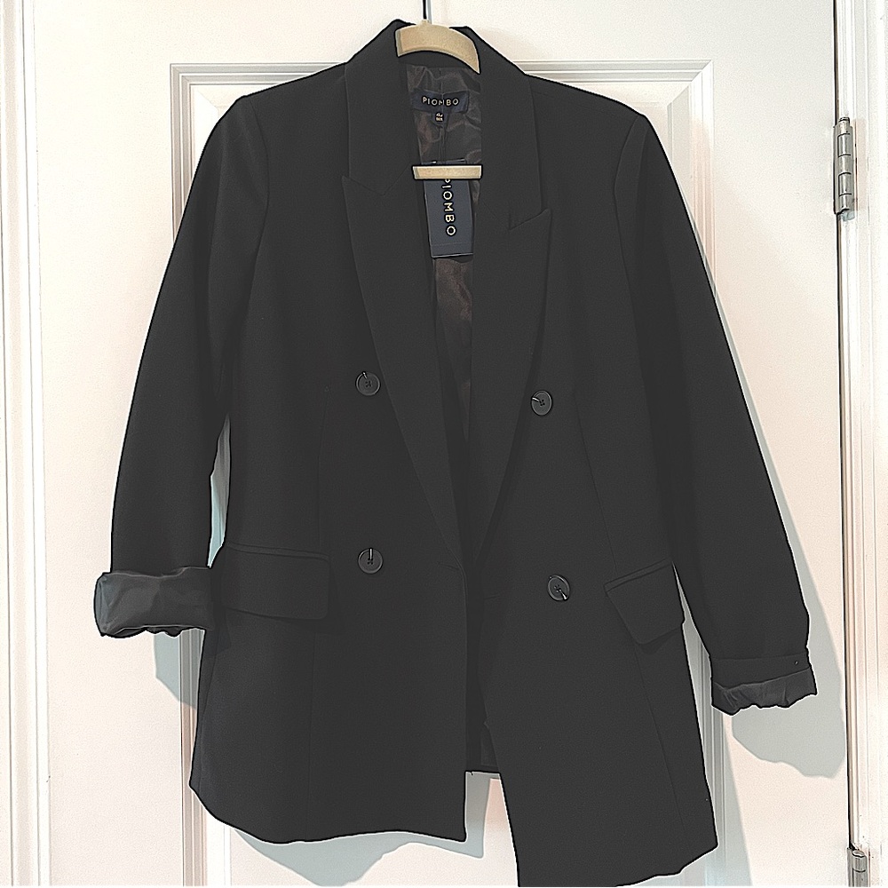 Piombo Black  1 button Lined blazer luxury Size 42 boyfriend Oversized